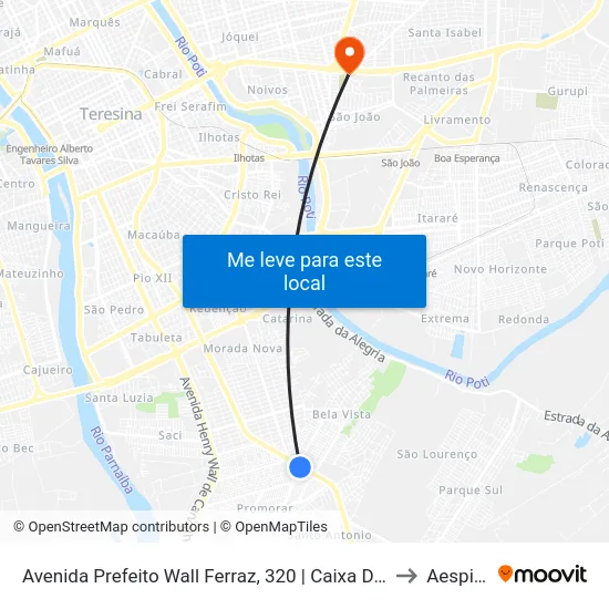 Avenida Prefeito Wall Ferraz, 320 | Caixa D'Agua Parque Piaui to Aespi Fapi map