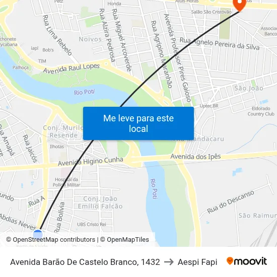 Avenida Barão De Castelo Branco, 1432 to Aespi Fapi map