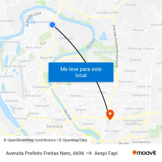 Avenida Prefeito Freitas Neto, 6696 to Aespi Fapi map
