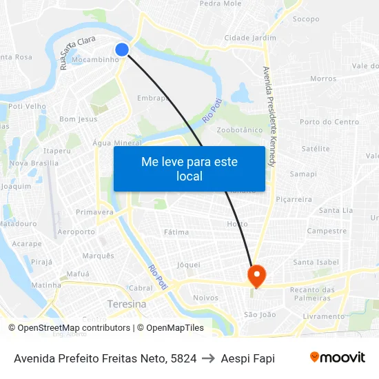 Avenida Prefeito Freitas Neto, 5824 to Aespi Fapi map