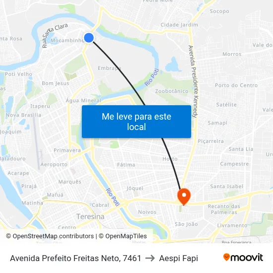 Avenida Prefeito Freitas Neto, 7461 to Aespi Fapi map