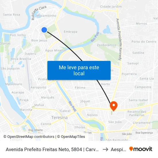 Avenida Prefeito Freitas Neto, 5804 | Carvalho Supermercado to Aespi Fapi map