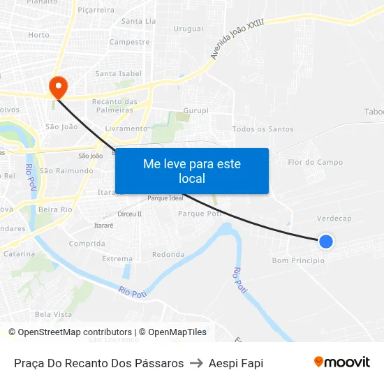 Praça Do Recanto Dos Pássaros to Aespi Fapi map