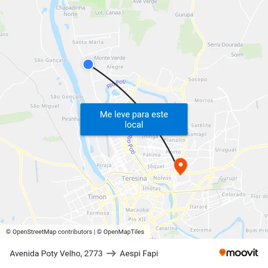 Avenida Poty Velho, 2773 to Aespi Fapi map