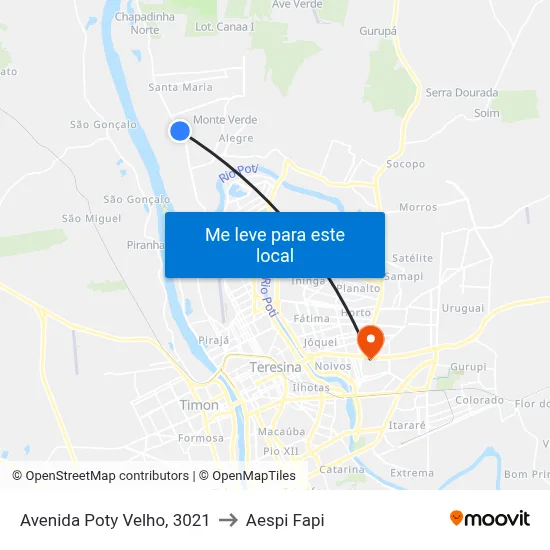 Avenida Poty Velho, 3021 to Aespi Fapi map