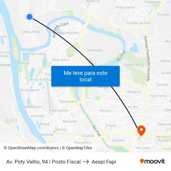 Av. Poty Velho, 94 | Posto Fiscal to Aespi Fapi map