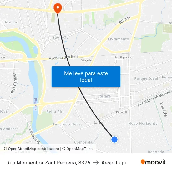 Rua Monsenhor Zaul Pedreira, 3376 to Aespi Fapi map