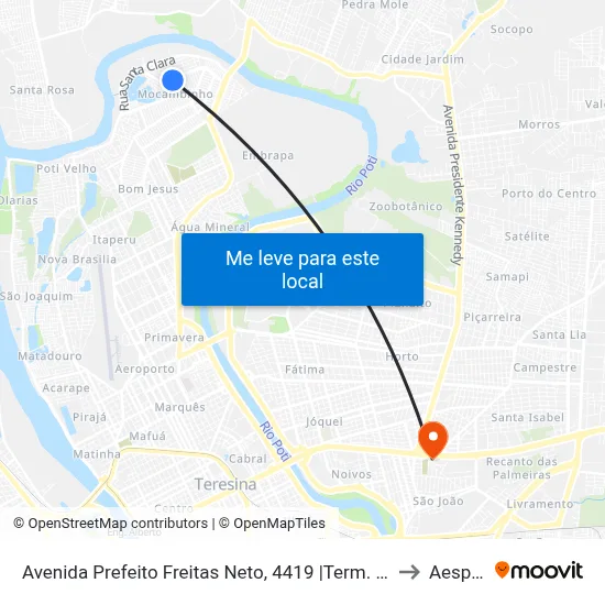 Avenida Prefeito Freitas Neto, 4419 |Term. Alternativo Mocambinho to Aespi Fapi map