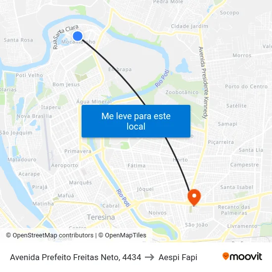 Avenida Prefeito Freitas Neto, 4434 to Aespi Fapi map