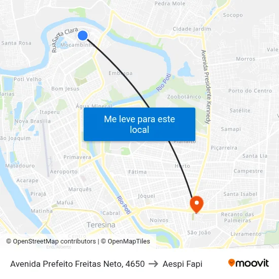 Avenida Prefeito Freitas Neto, 4650 to Aespi Fapi map