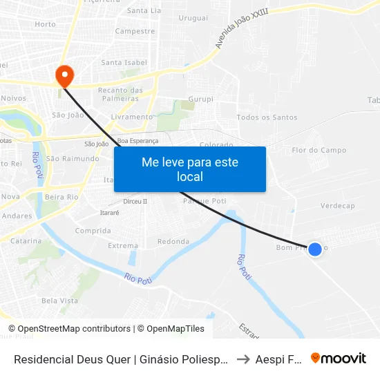 Residencial Deus Quer | Ginásio Poliesportivo to Aespi Fapi map