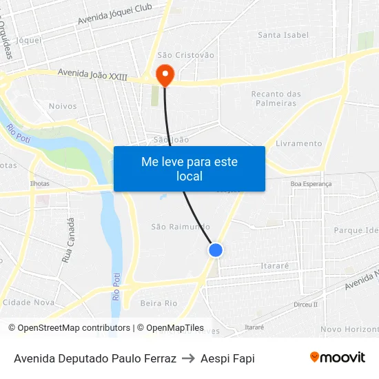 Avenida Deputado Paulo Ferraz to Aespi Fapi map