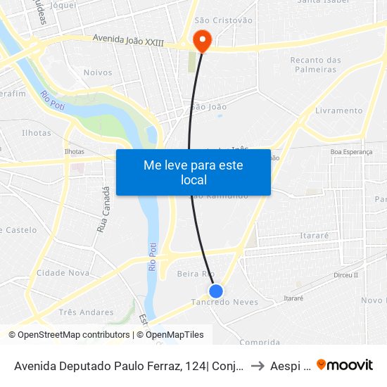 Avenida Deputado Paulo Ferraz, 124| Conj. Tancredo Neves to Aespi Fapi map