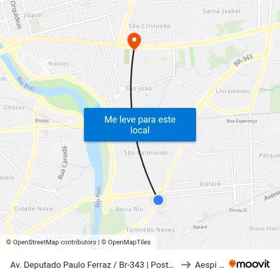 Av. Deputado Paulo Ferraz / Br-343 | Posto Chris - Ipiranga to Aespi Fapi map