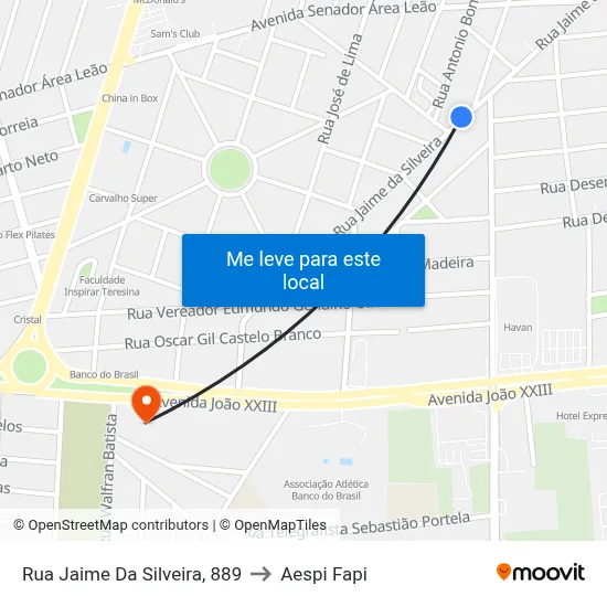 Rua Jaime Da Silveira, 889 to Aespi Fapi map