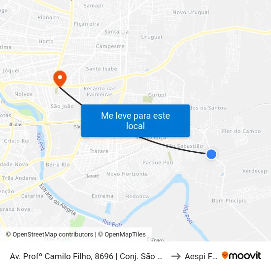 Av. Profº Camilo Filho, 8696 | Conj. São Sebastião to Aespi Fapi map