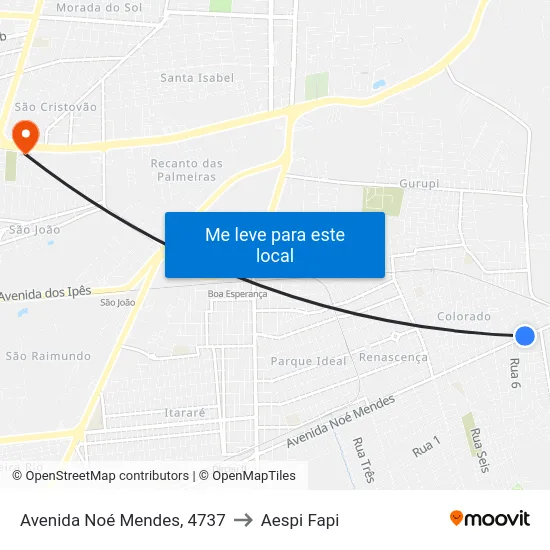 Avenida Noé Mendes, 4737 to Aespi Fapi map