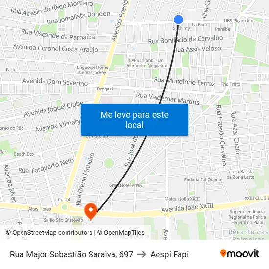 Rua Major Sebastião Saraiva, 697 to Aespi Fapi map