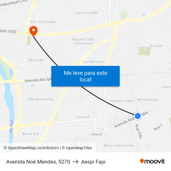 Avenida Noé Mendes, 5270 to Aespi Fapi map