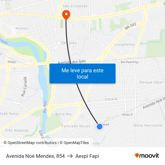Avenida Noé Mendes, 854 to Aespi Fapi map