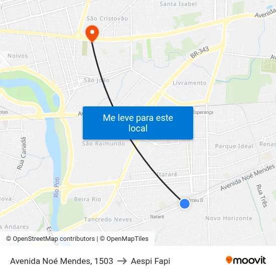 Avenida Noé Mendes, 1503 to Aespi Fapi map