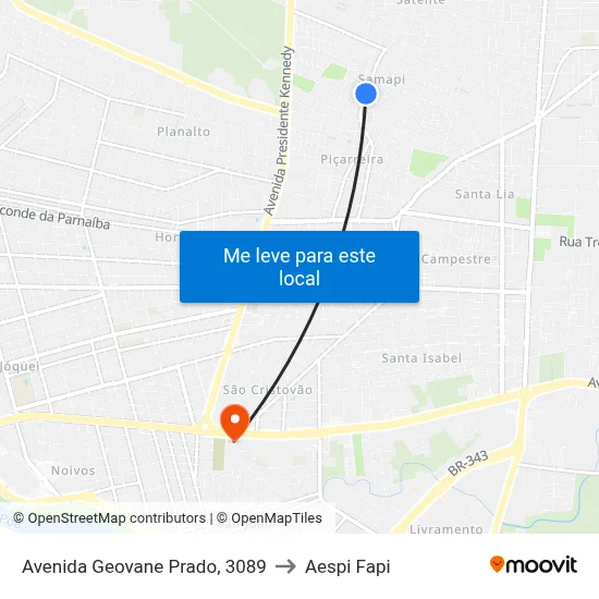 Avenida Geovane Prado, 3089 to Aespi Fapi map