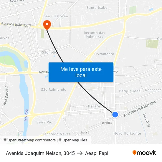 Avenida Joaquim Nelson, 3045 to Aespi Fapi map