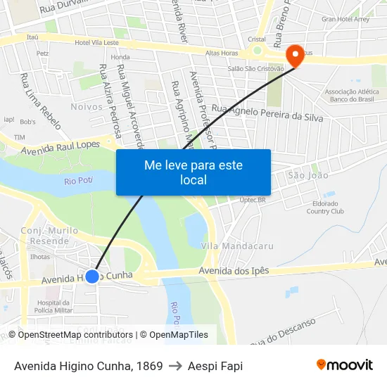 Avenida Higino Cunha, 1869 to Aespi Fapi map