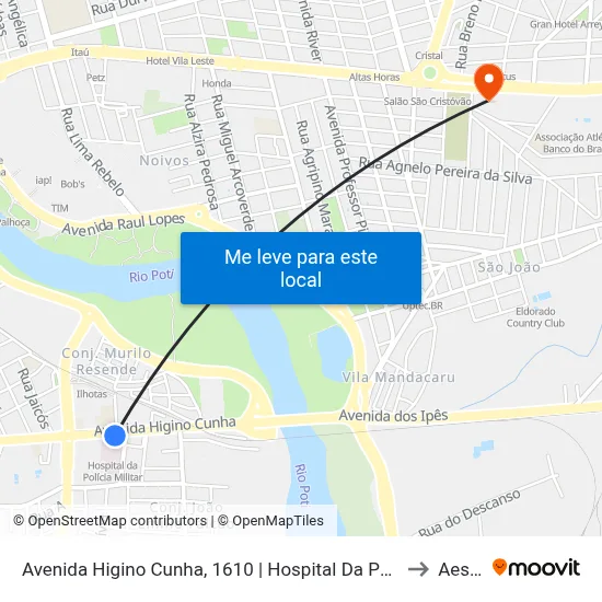 Avenida Higino Cunha, 1610 | Hospital Da Polícia Militar/Maternidade Evangelina Rosa to Aespi Fapi map