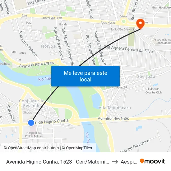 Avenida Higino Cunha, 1523 | Ceir/Maternidade Evangelina Rosa to Aespi Fapi map