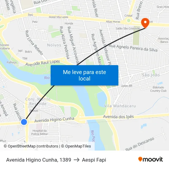 Avenida Higino Cunha, 1389 to Aespi Fapi map