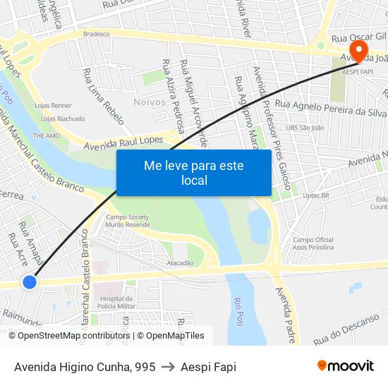 Avenida Higino Cunha, 995 to Aespi Fapi map