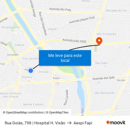Rua Goiás, 798 | Hospital H. Visão to Aespi Fapi map