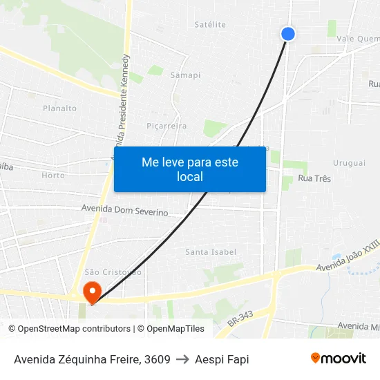 Avenida Zéquinha Freire, 3609 to Aespi Fapi map