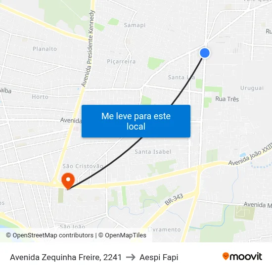 Avenida Zequinha Freire, 2241 to Aespi Fapi map