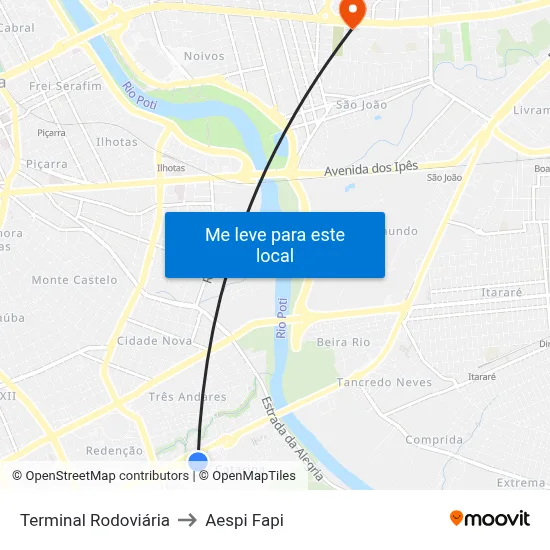 Terminal Rodoviária to Aespi Fapi map