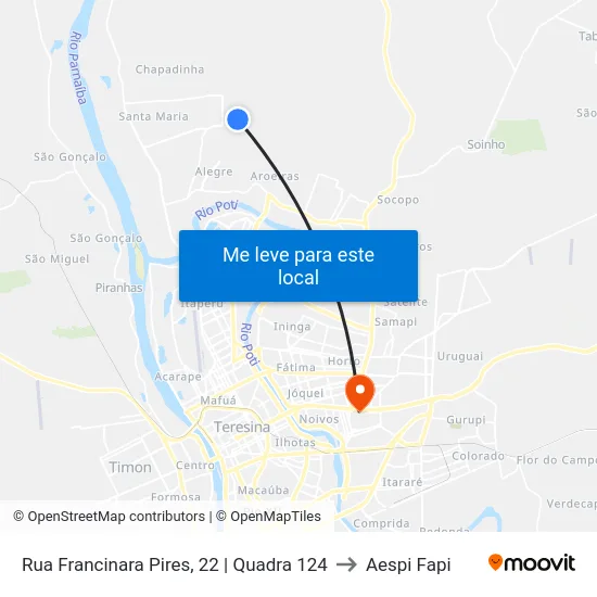 Rua Francinara Pires, 22 | Quadra 124 to Aespi Fapi map