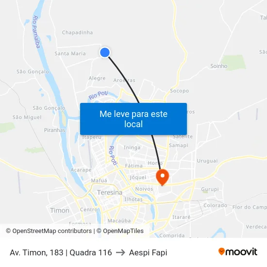 Av. Timon, 183 | Quadra 116 to Aespi Fapi map