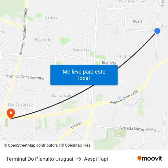 Terminal Do Planalto Uruguai to Aespi Fapi map