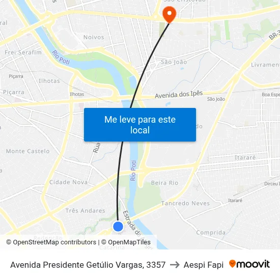 Avenida Presidente Getúlio Vargas, 3357 to Aespi Fapi map