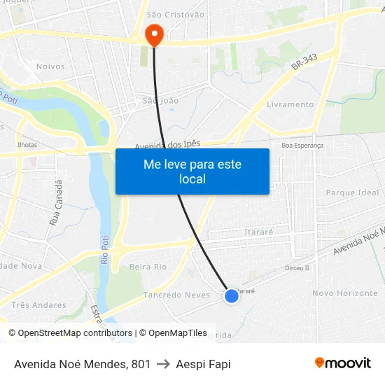 Avenida Noé Mendes, 801 to Aespi Fapi map