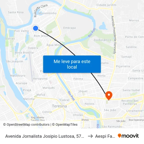 Avenida Jornalista Josipio Lustosa, 5700 to Aespi Fapi map