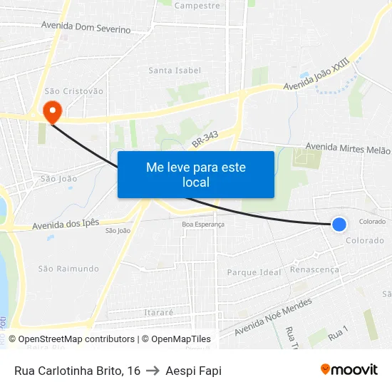 Rua Carlotinha Brito, 16 to Aespi Fapi map