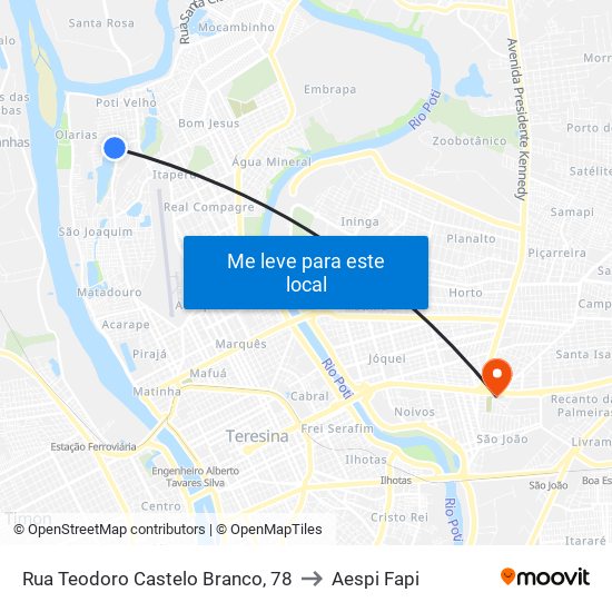 Rua Teodoro Castelo Branco, 78 to Aespi Fapi map
