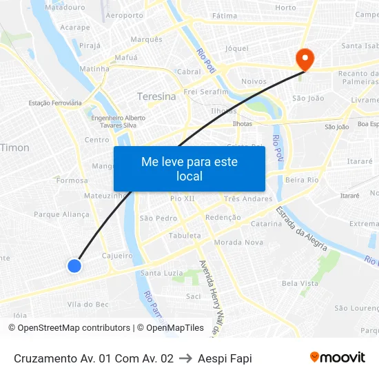 Cruzamento Av. 01 Com Av. 02 to Aespi Fapi map