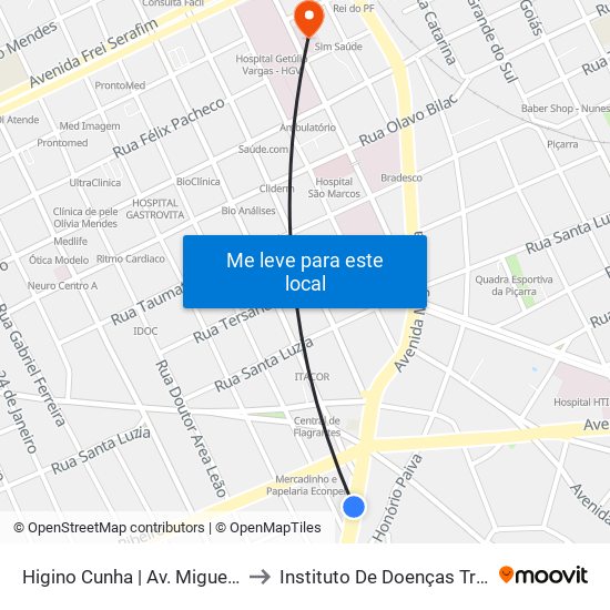 Higino Cunha | Av. Miguel Rosa - Sentido Bairro to Instituto De Doenças Tropicais Natan Portela map