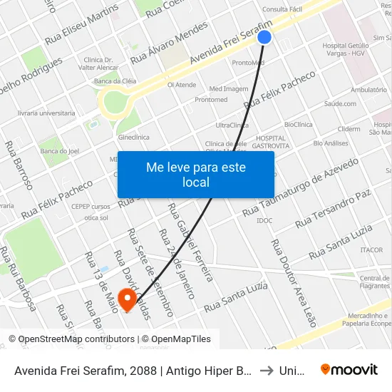 Avenida Frei Serafim, 2088 | Antigo Hiper Bompreço to Unimed map