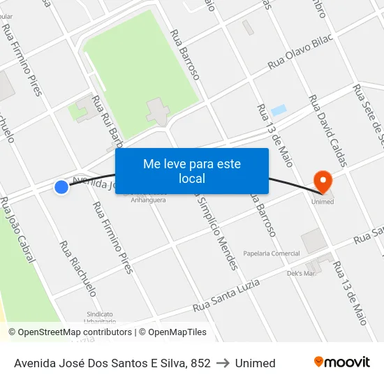 Avenida José Dos Santos E Silva, 852 to Unimed map