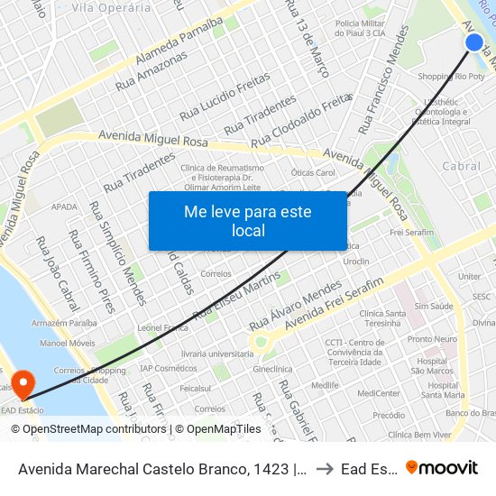 Avenida Marechal Castelo Branco, 1423 | Shopping Rio Poty to Ead Estácio map