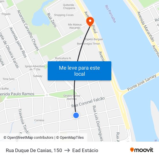Rua Duque De Caxias, 150 to Ead Estácio map